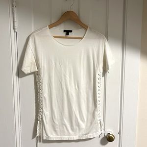 J Crew White T shirt with tied string details on the side (Size S)